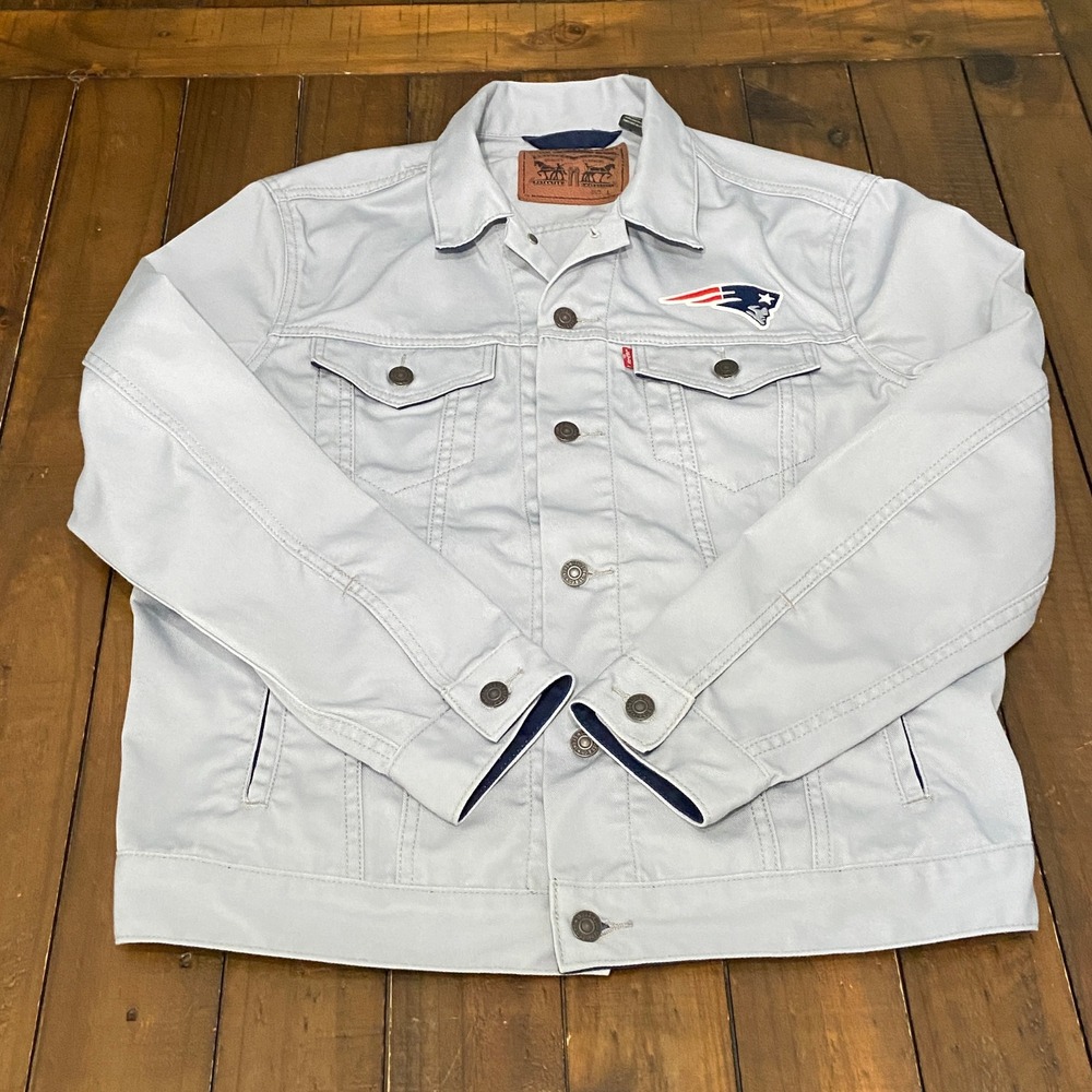 Levis Mens New England Patriots NFL Trucker Jacket Light Gray Size L - Picture 2 of 10
